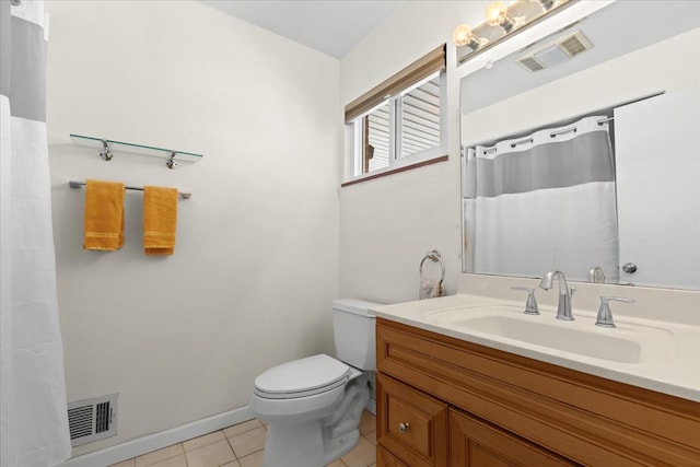 bathroom with tile patterned flooring, vanity, and toilet