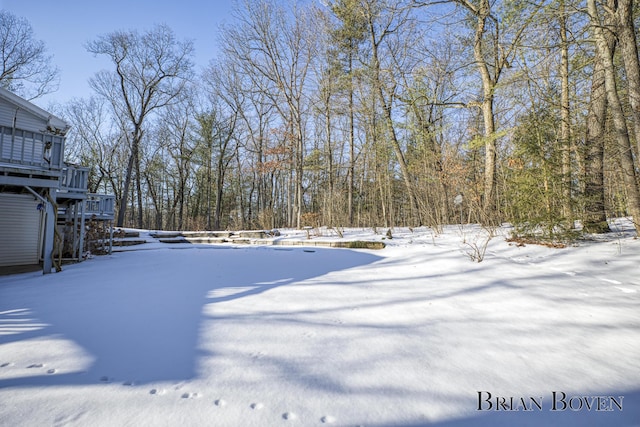 view of yard layered in snow