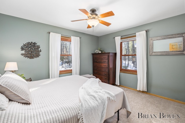 bedroom with carpet floors and ceiling fan