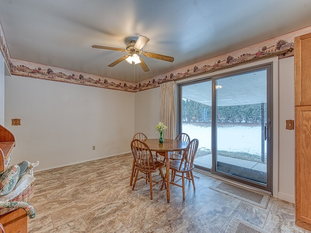 dining area with ceiling fan