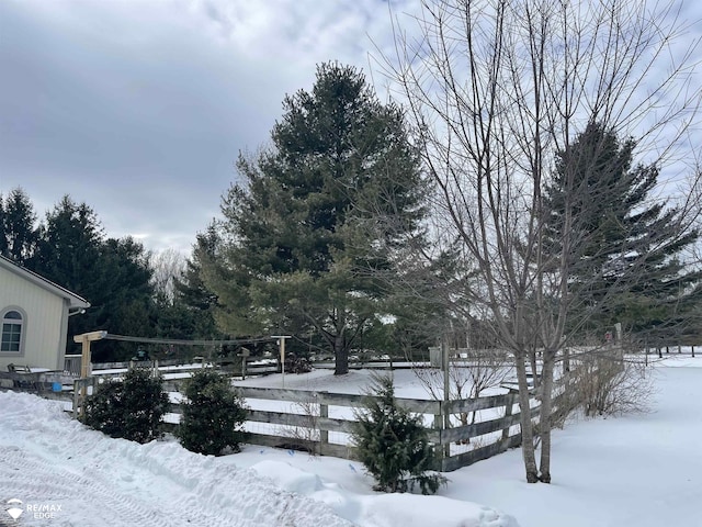 view of yard layered in snow