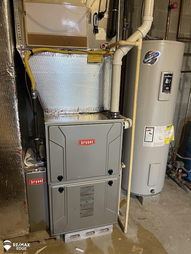 utility room featuring water heater