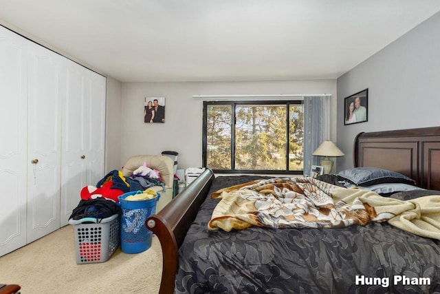 carpeted bedroom with a closet