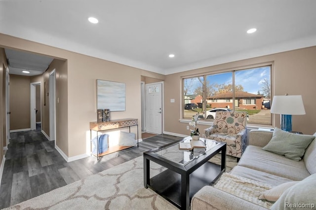 living room with dark wood-type flooring