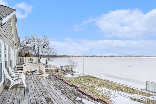 deck with a water view