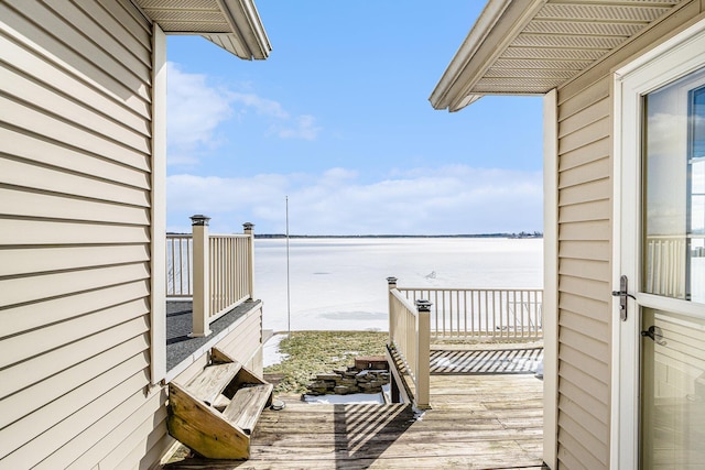 exterior space with a water view