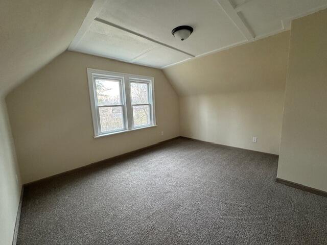 bonus room with vaulted ceiling and carpet