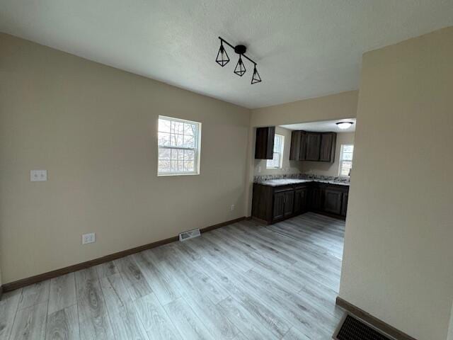 kitchen featuring dark brown cabinetry and light wood-type flooring