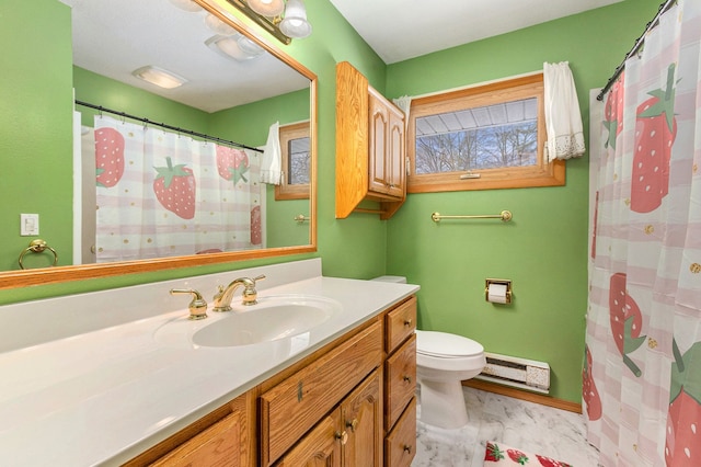 bathroom with vanity, walk in shower, and toilet