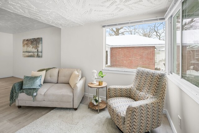 sitting room featuring hardwood / wood-style floors and a textured ceiling