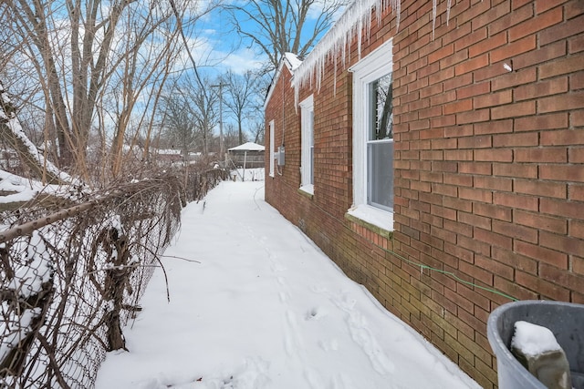 view of snow covered exterior