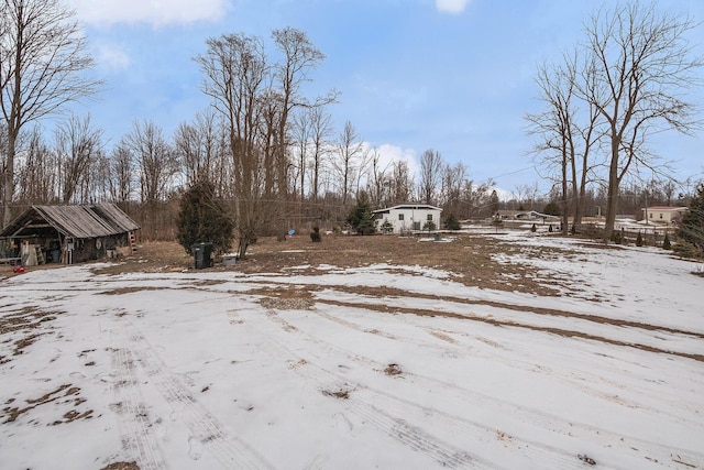 view of yard layered in snow