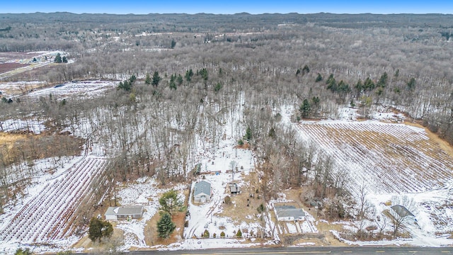 snowy aerial view featuring a mountain view