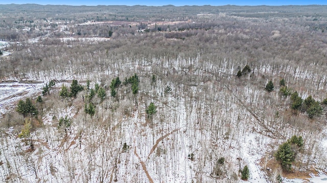 snowy aerial view featuring a mountain view