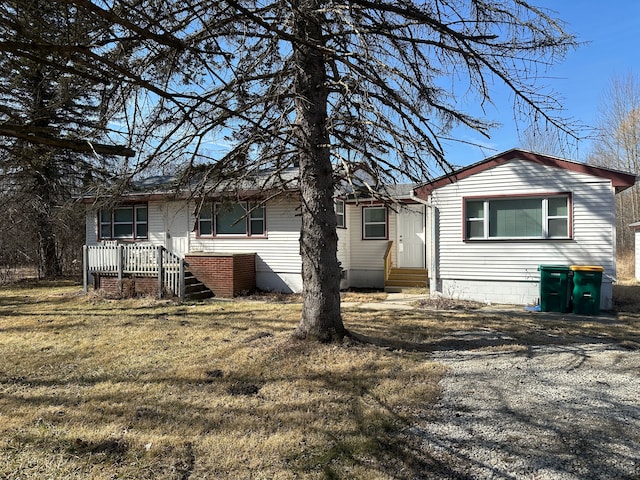 back of property with a lawn and entry steps