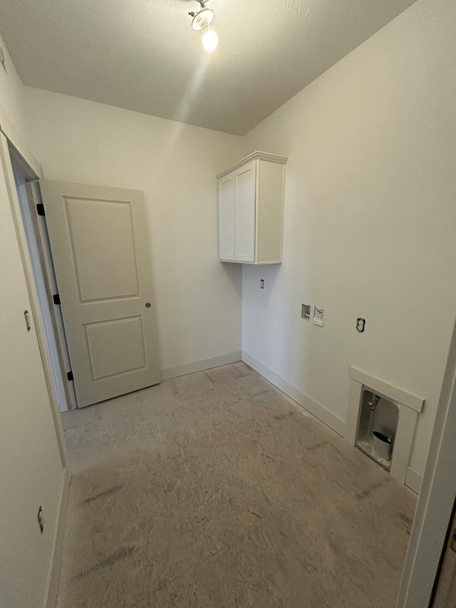 laundry area featuring cabinets, electric dryer hookup, and hookup for a washing machine