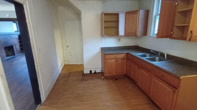 kitchen with a healthy amount of sunlight, sink, and light wood-type flooring