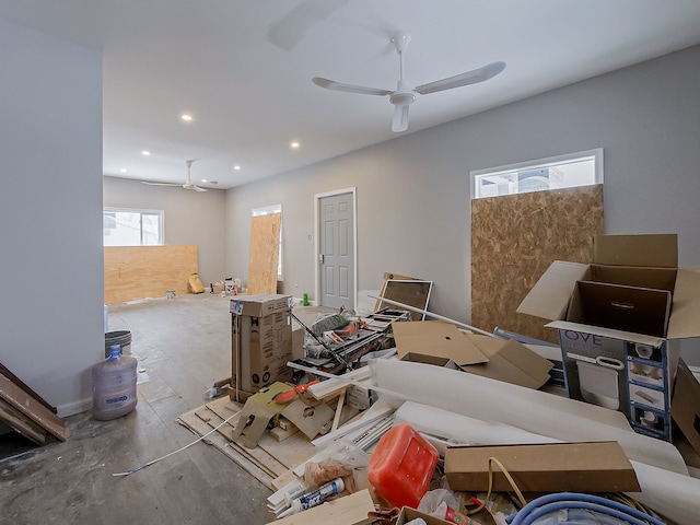 miscellaneous room featuring ceiling fan