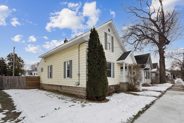 view of snow covered exterior