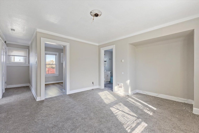 carpeted empty room with crown molding