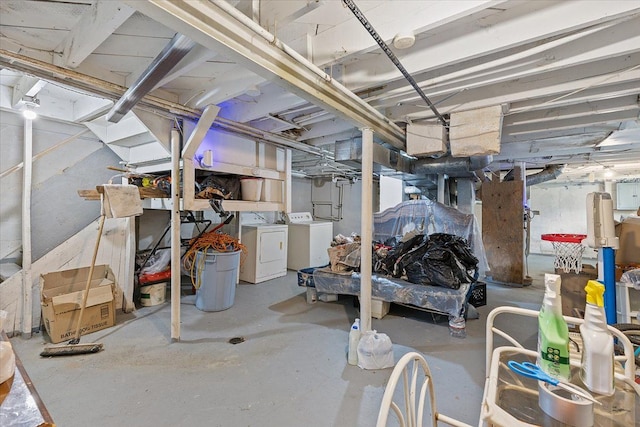 basement featuring separate washer and dryer