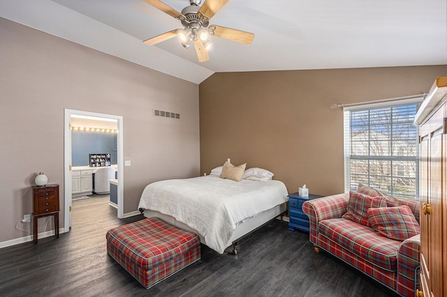 54354 Bryce Canyon Trl, Macomb, MI 48042 - bedroom featuring wood finished floors, baseboards, vaulted ceiling, and visible vents
