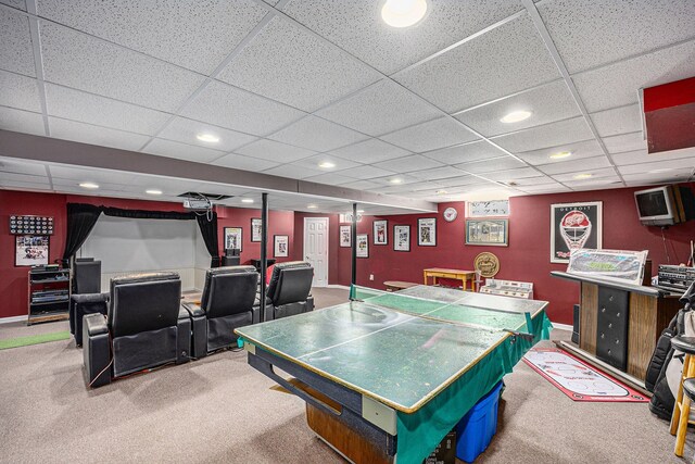 54354 Bryce Canyon Trl, Macomb, MI 48042 - rec room with recessed lighting, carpet flooring, baseboards, and a drop ceiling