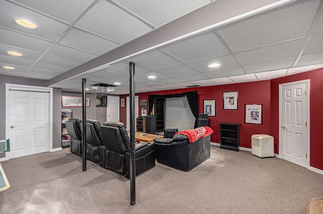 54354 Bryce Canyon Trl, Macomb, MI 48042 - living room with baseboards, carpet flooring, recessed lighting, and a drop ceiling