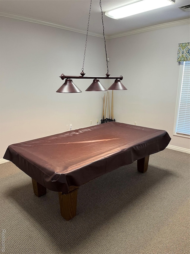 5128 Twin Lakes Dr, Kimball, MI 48074 - game room featuring pool table, carpet floors, and ornamental molding
