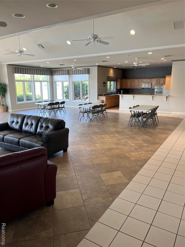 5128 Twin Lakes Dr, Kimball, MI 48074 - tiled living room featuring ceiling fan, healthy amount of natural light, and recessed lighting