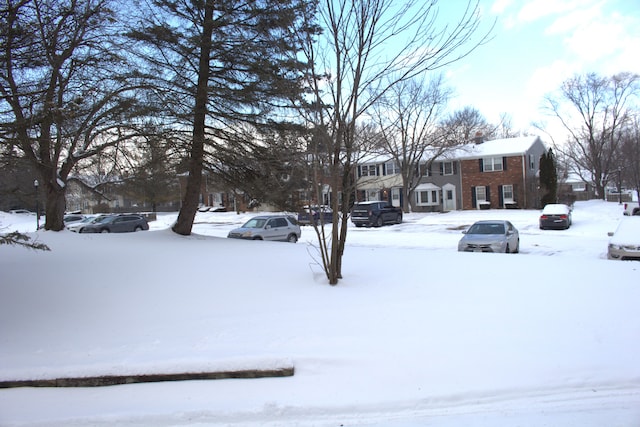 view of yard layered in snow