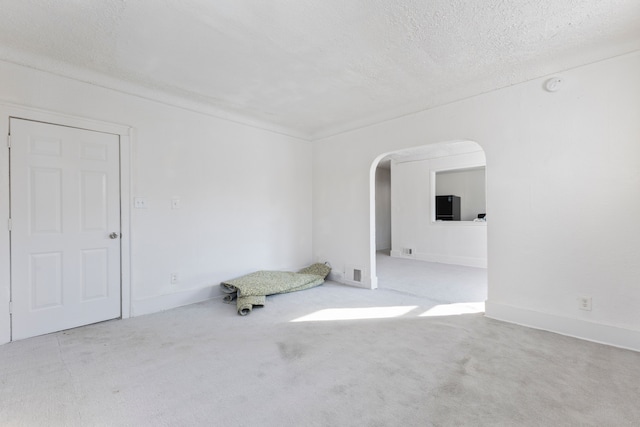 carpeted spare room featuring a textured ceiling