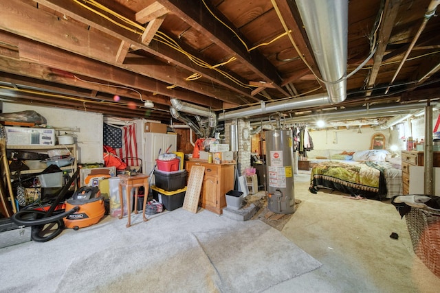 basement featuring water heater