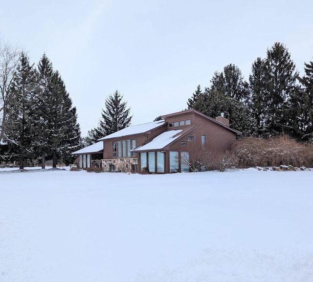 view of snow covered exterior