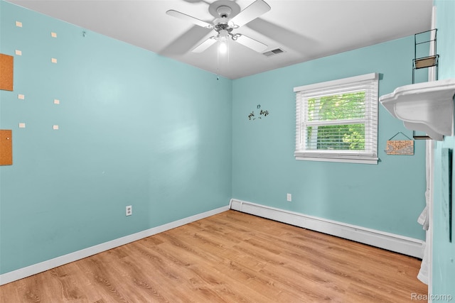 1408 Stephens Ave, Flint, MI 48507 - spare room featuring baseboard heating, wood finished floors, and a ceiling fan