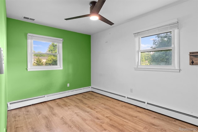1408 Stephens Ave, Flint, MI 48507 - empty room with baseboard heating, a ceiling fan, and wood finished floors