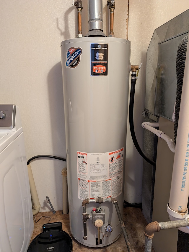 utilities featuring water heater and washer / clothes dryer