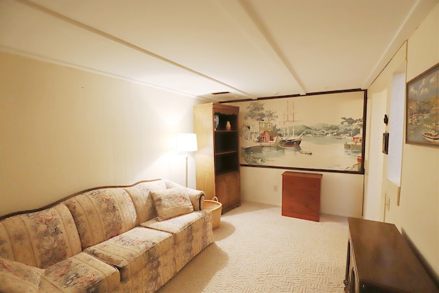 living room featuring light colored carpet