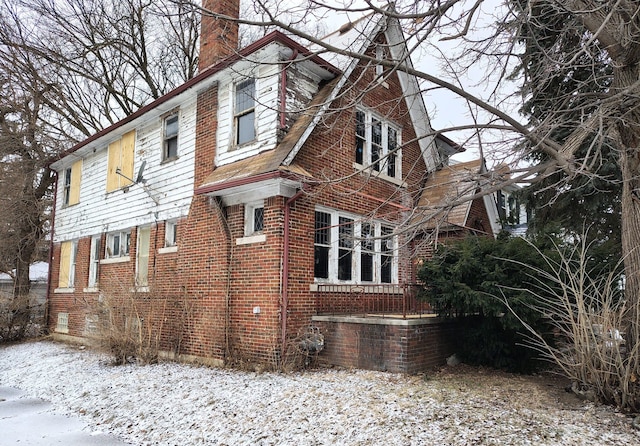 view of snow covered property