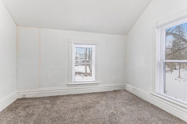 unfurnished room featuring vaulted ceiling and carpet