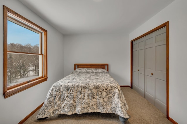 bedroom with carpet and a closet