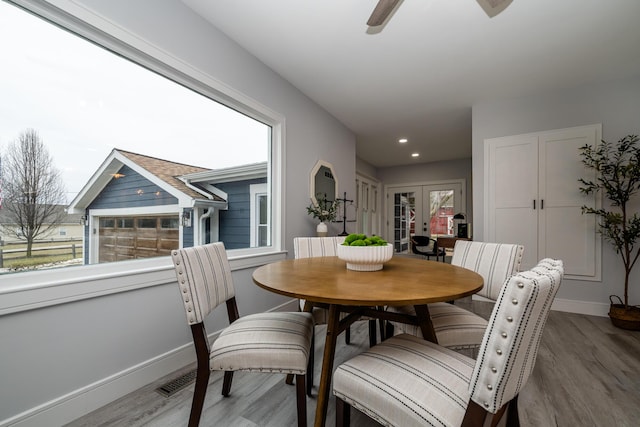 6735 S Scottdale Rd, Berrien Springs, MI 49103 - dining area with recessed lighting, french doors, baseboards, and wood finished floors