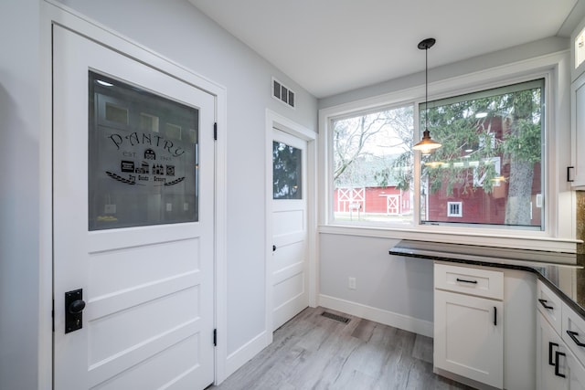 6735 S Scottdale Rd, Berrien Springs, MI 49103 - doorway featuring light wood-type flooring, visible vents, and baseboards