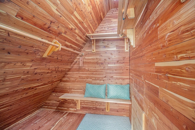 spacious closet featuring vaulted ceiling and wood-type flooring