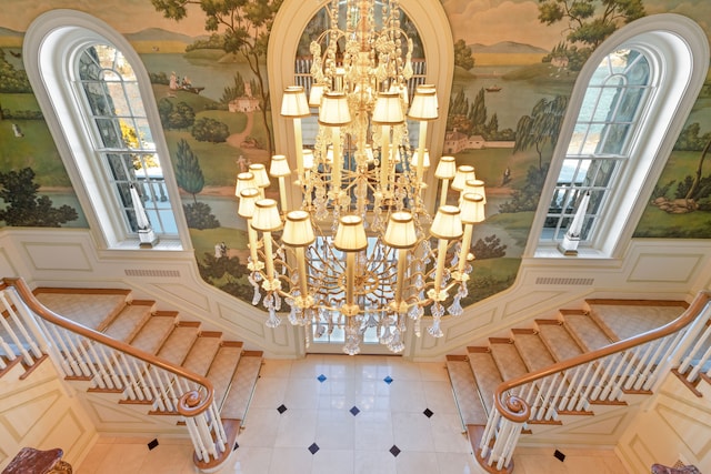 interior details featuring a chandelier