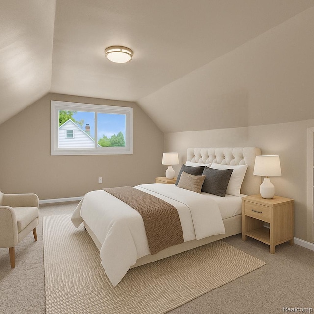 23225 Beverly St, Saint Clair Shores, MI 48082 - bedroom with light colored carpet, vaulted ceiling, and baseboards