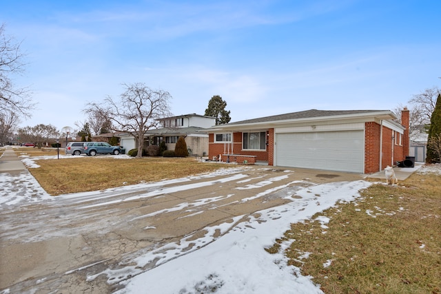 single story home with a garage and a front yard