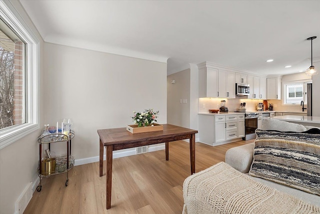 living room with light hardwood / wood-style floors