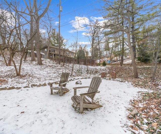 view of yard covered in snow