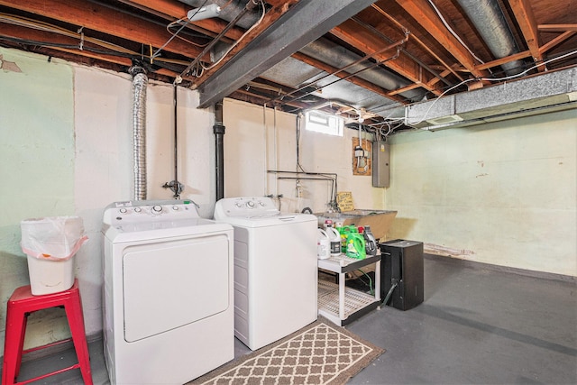 laundry area featuring electric panel and washing machine and dryer